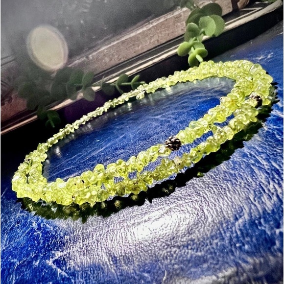 Vintage Peridot gemstones wrap style solid 925 sterling silver Choker Necklace - Picture 1 of 12